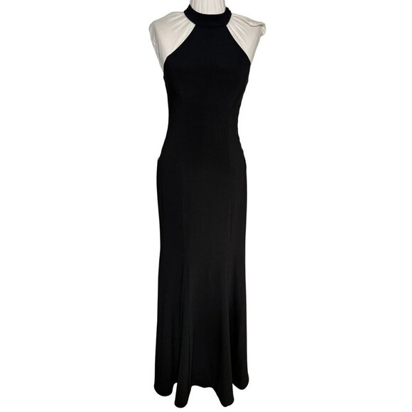 XSCAPE Size 4 Black Maxi Halter Dress With Beaded Side Panels   Sleeveless Forma - Picture 1 of 12